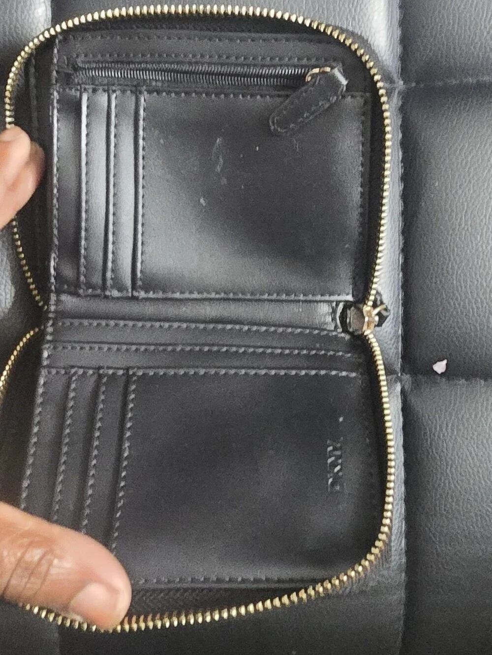 DKNY Black Saffiano Zip Wallet with Gold Hardware